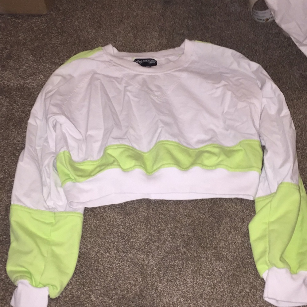 White and lime green cropped sweatshirt